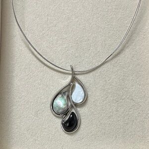 Lia Sophia Silver Necklace with Black and White Teardrop Pendant